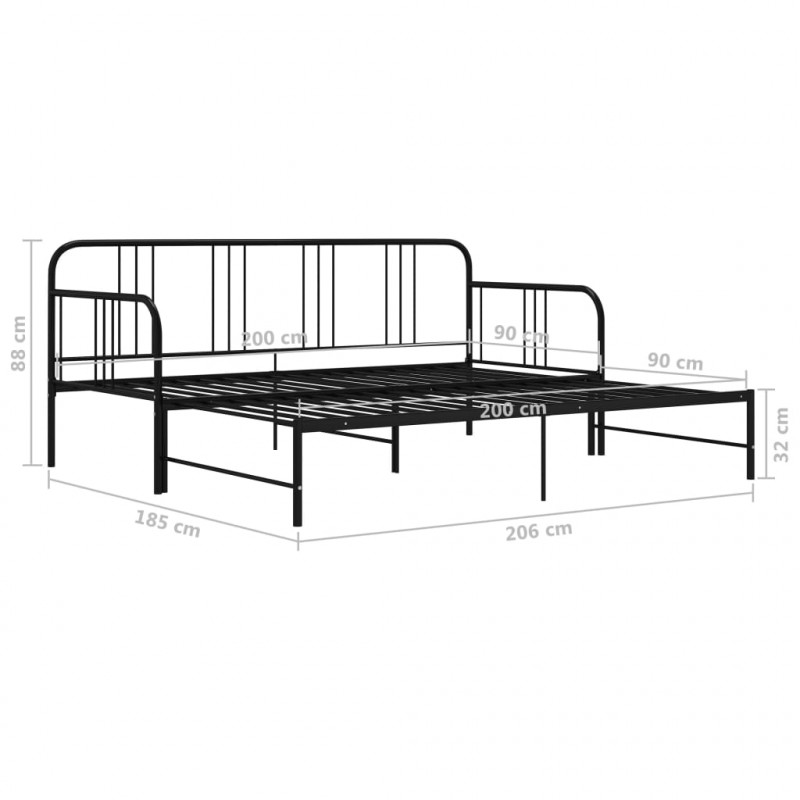 Sofa z wysuwaną ramą łóżka, czarna, metalowa, 90x200 cm