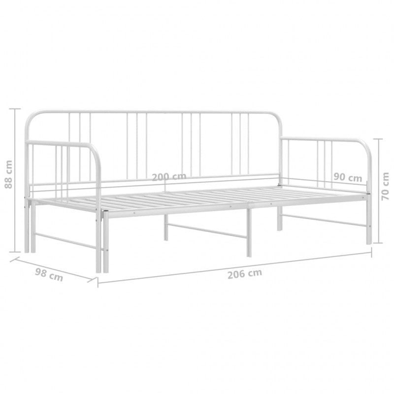 Sofa z wysuwaną ramą łóżka, biała, metalowa, 90x200 cm
