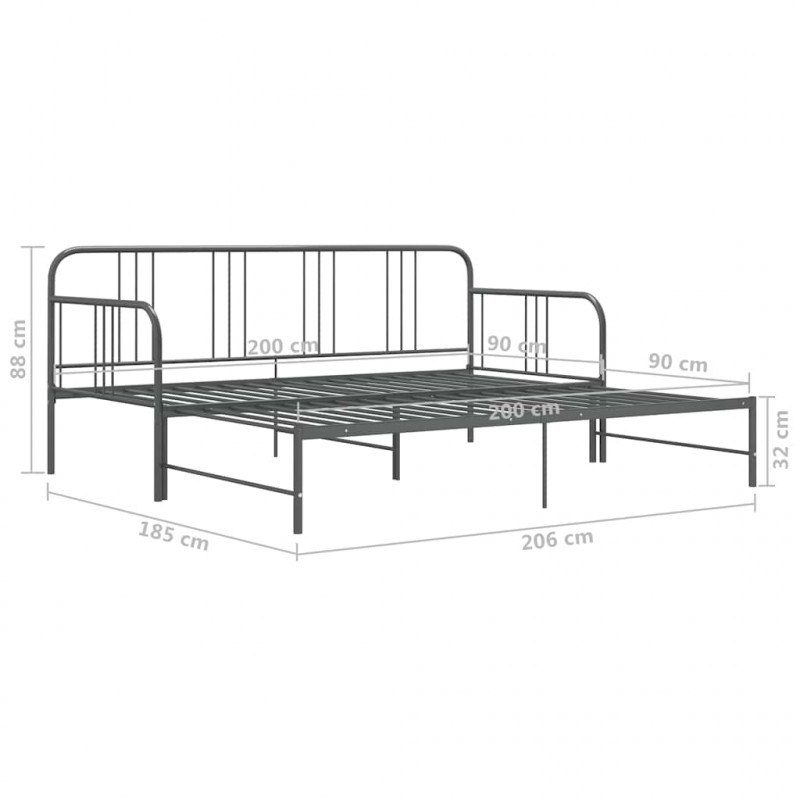 Sofa z wysuwaną ramą łóżka, szara, metalowa, 90x200 cm