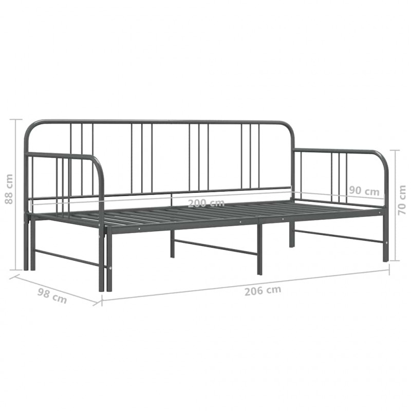 Sofa z wysuwaną ramą łóżka, szara, metalowa, 90x200 cm