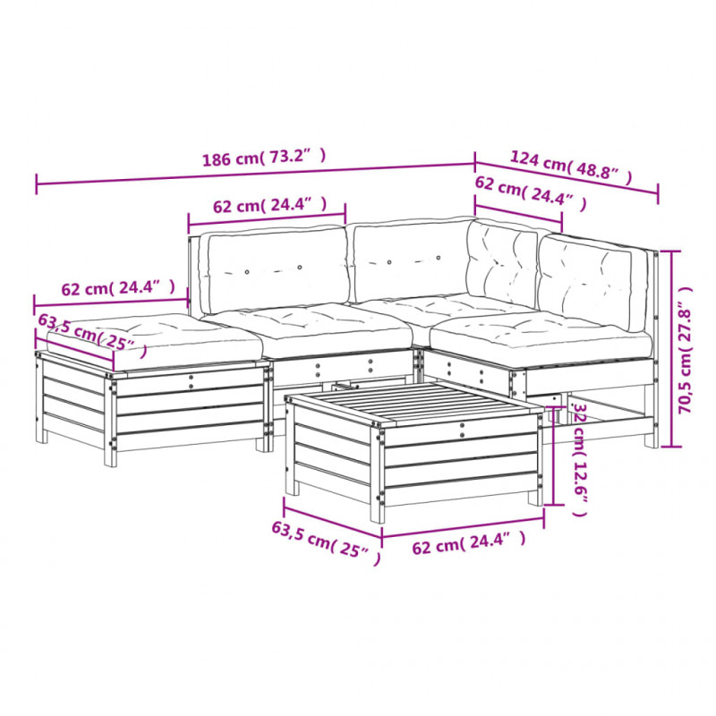 5-cz. zestaw mebli ogrodowych z poduszkami, lite drewno sosnowe