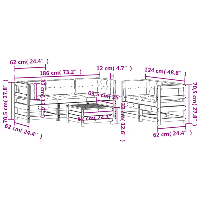 6-cz. zestaw mebli ogrodowych z poduszkami, lite drewno sosnowe