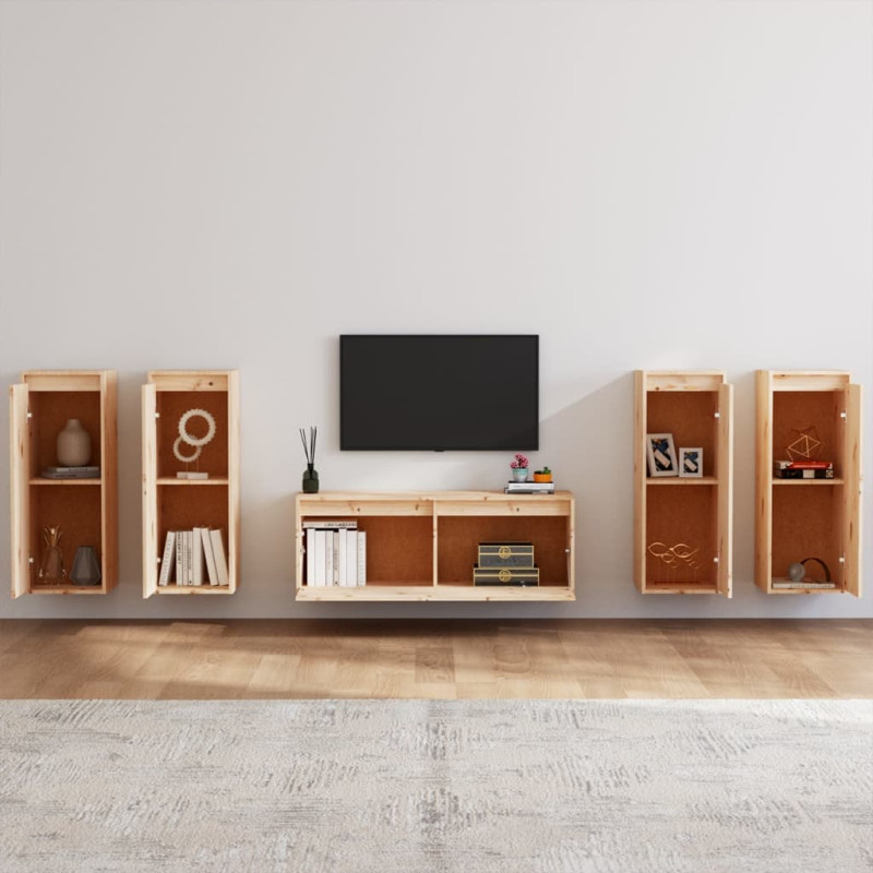 Szafki pod TV, 5 szt., lite drewno sosnowe