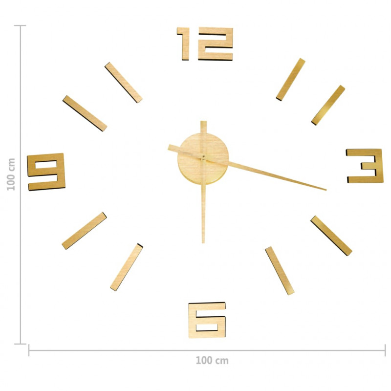 Zegar ścienny 3D, nowoczesny design, złoty, 100 cm, XXL