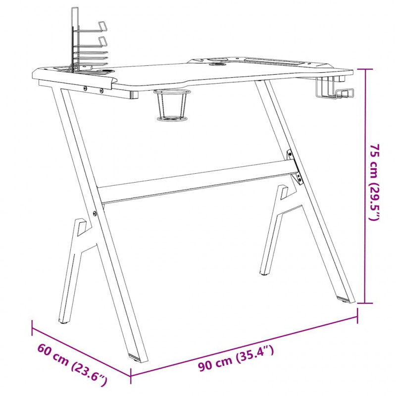 Biurko gamingowe z LED, czarne, 90x60x75 cm