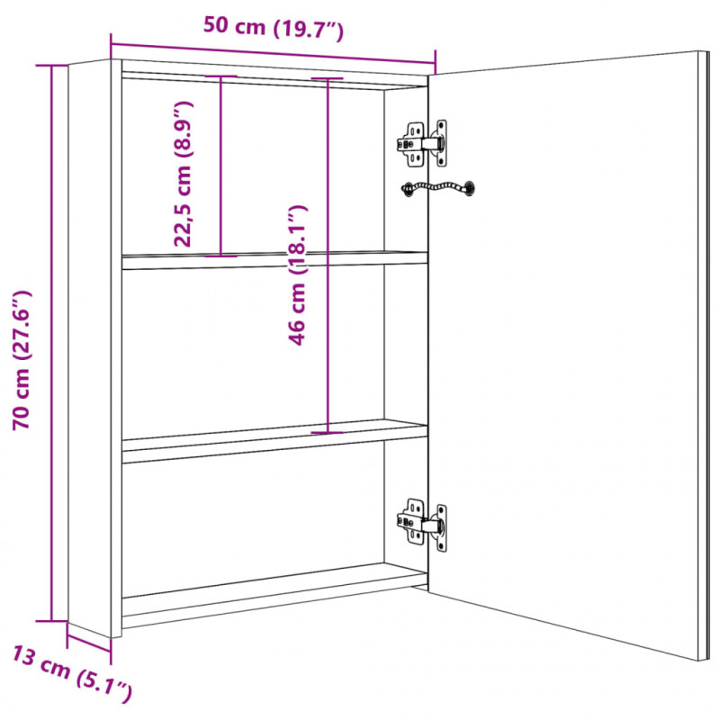 Szafka łazienkowa z lustrem i LED, 50x13x70 cm