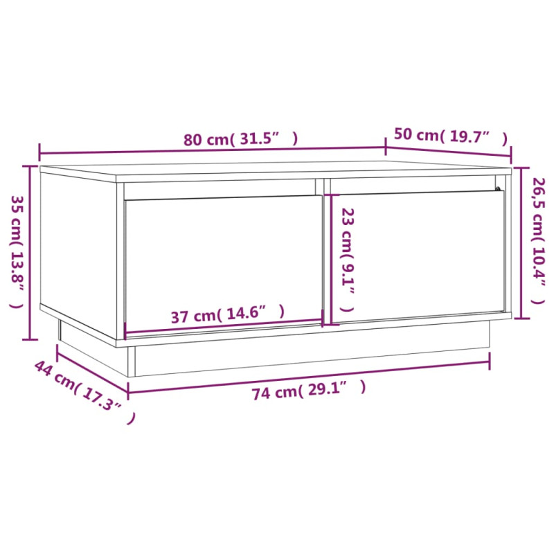 Stolik kawowy, 80x50x35 cm, lite drewno sosnowe