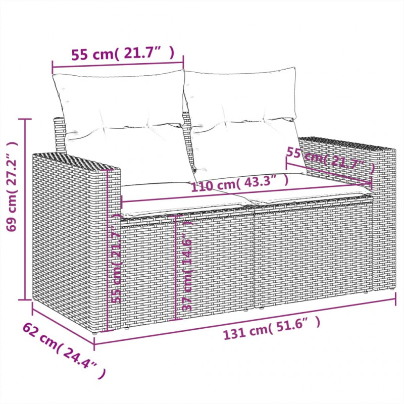11-cz. zestaw mebli ogrodowych z poduszkami, szary rattan PE