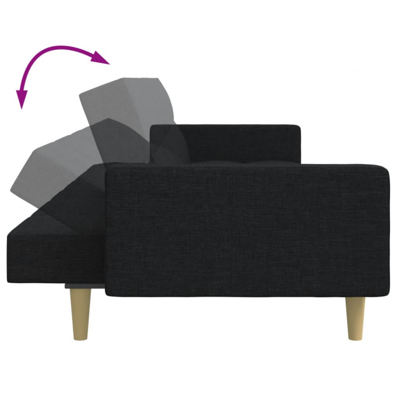 2-osobowa kanapa rozkładana z podnóżkiem, czarna, tkanina