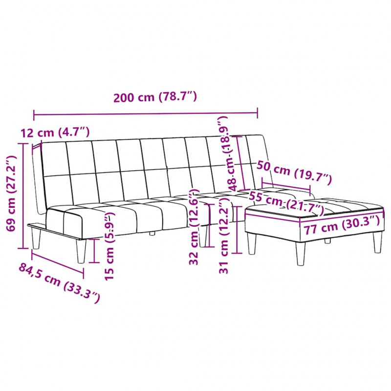 2-os. kanapa rozkładana z podnóżkiem, ciemnoszara, aksamitna