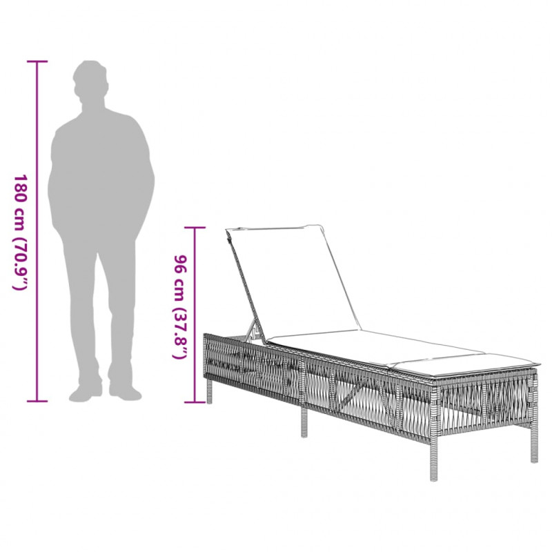 Leżaki z poduszkami, 2 szt., jasnoszare, polirattan