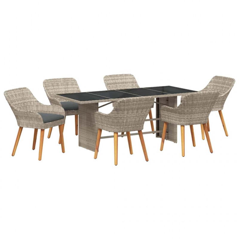Zestaw do jadalni w ogrodzie 7 pcs Jasnoszary polirattan