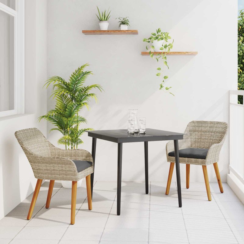 Zestaw do jadalni w ogrodzie 3 pcs Jasnoszary polirattan