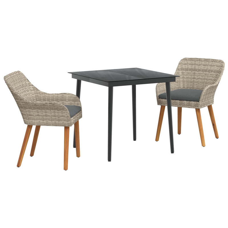 Zestaw do jadalni w ogrodzie 3 pcs Jasnoszary polirattan