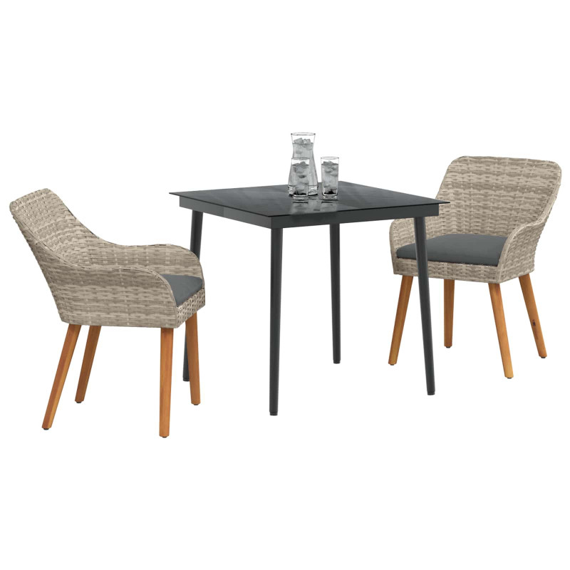 Zestaw do jadalni w ogrodzie 3 pcs Jasnoszary polirattan