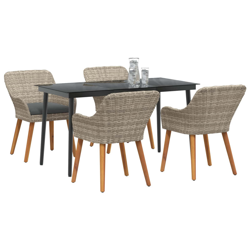Zestaw do jadalni w ogrodzie 5 pcs Jasnoszary polirattan