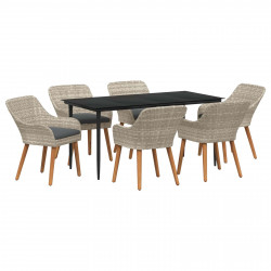 Zestaw do jadalni w ogrodzie 7 pcs Jasnoszary polirattan