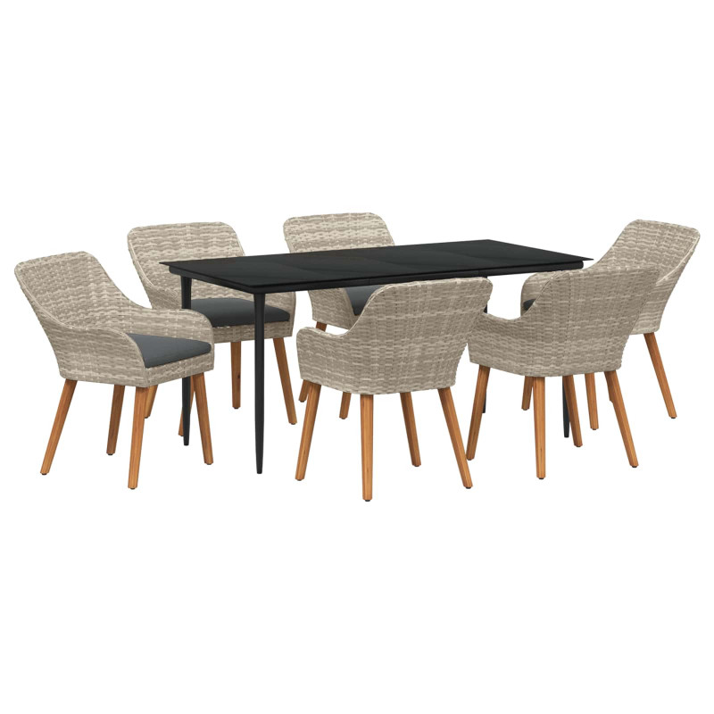 Zestaw do jadalni w ogrodzie 7 pcs Jasnoszary polirattan