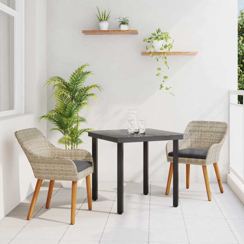 Zestaw do jadalni w ogrodzie 3 pcs Jasnoszary polirattan
