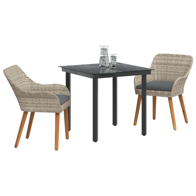 Zestaw do jadalni w ogrodzie 3 pcs Jasnoszary polirattan