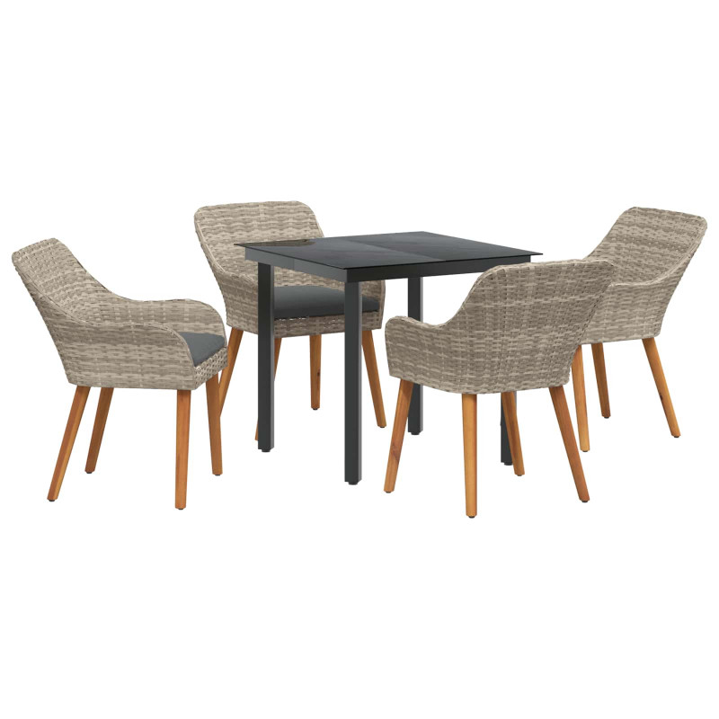Zestaw do jadalni w ogrodzie 5 pcs Jasnoszary polirattan