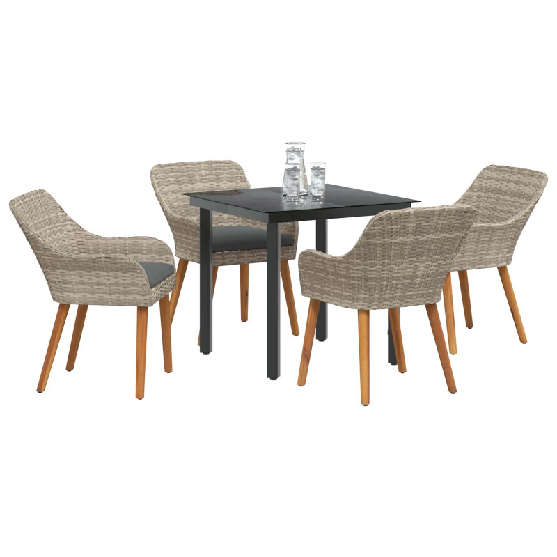 Zestaw do jadalni w ogrodzie 5 pcs Jasnoszary polirattan