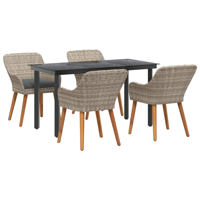 Zestaw do jadalni w ogrodzie 5 pcs Jasnoszary polirattan