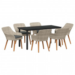 Zestaw do jadalni w ogrodzie 7 pcs Jasnoszary polirattan
