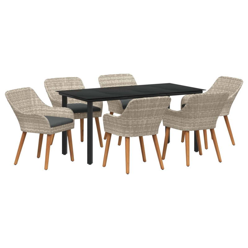 Zestaw do jadalni w ogrodzie 7 pcs Jasnoszary polirattan