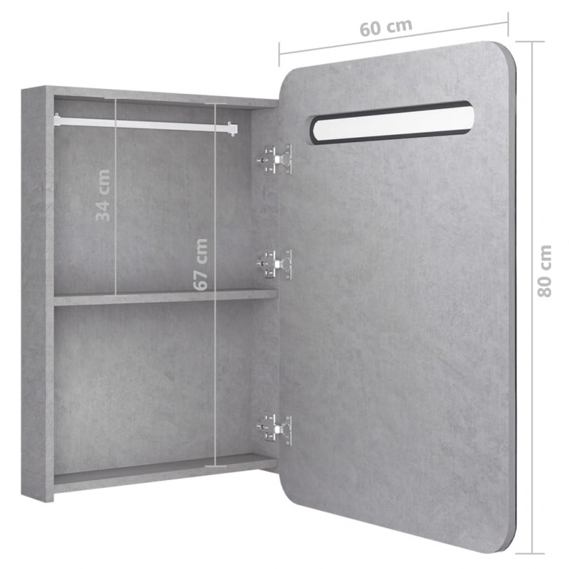 Szafka łazienkowa z lustrem i LED, szarość betonu, 60x11x80 cm