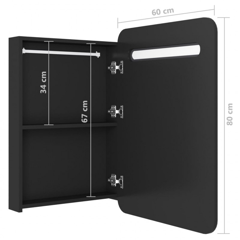 Szafka łazienkowa z lustrem i LED, czarna, 60x11x80 cm