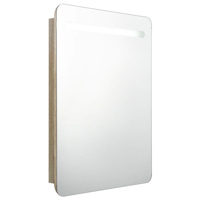 Szafka łazienkowa z lustrem i LED, kolor dębu, 60 x 11 x 80 cm
