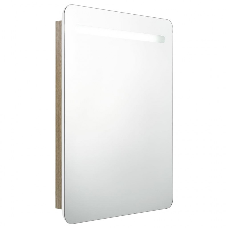 Szafka łazienkowa z lustrem i LED, biel i dąb, 60 x 11 x 80 cm