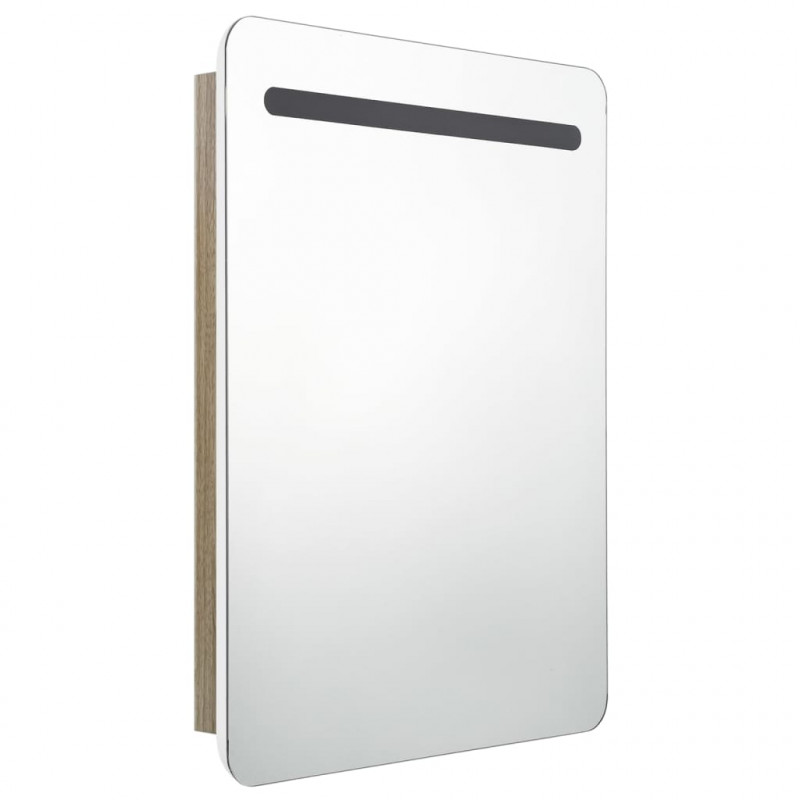Szafka łazienkowa z lustrem i LED, biel i dąb, 60 x 11 x 80 cm