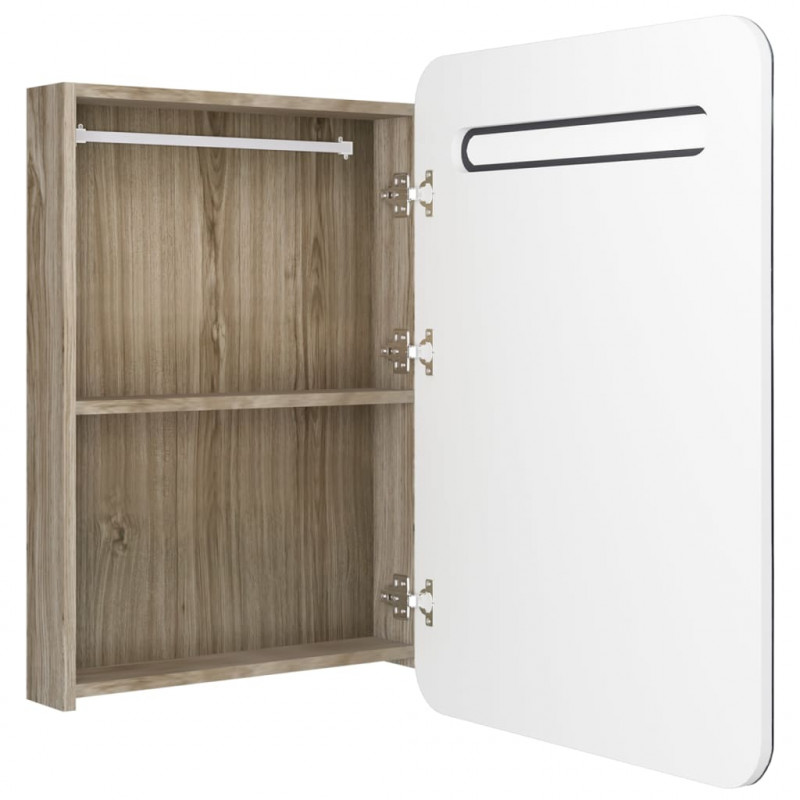 Szafka łazienkowa z lustrem i LED, biel i dąb, 60 x 11 x 80 cm