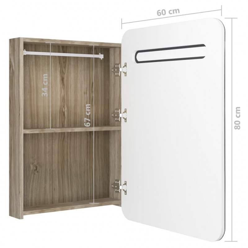 Szafka łazienkowa z lustrem i LED, biel i dąb, 60 x 11 x 80 cm