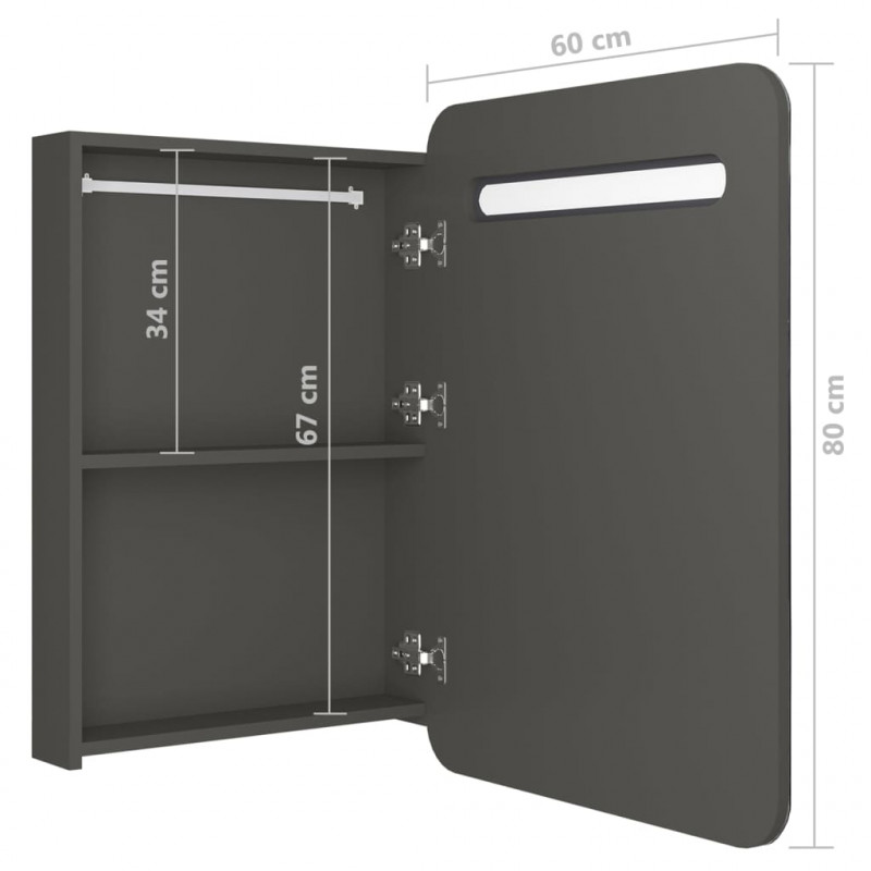 Szafka łazienkowa z lustrem i LED, antracytowa, 60 x 11 x 80 cm