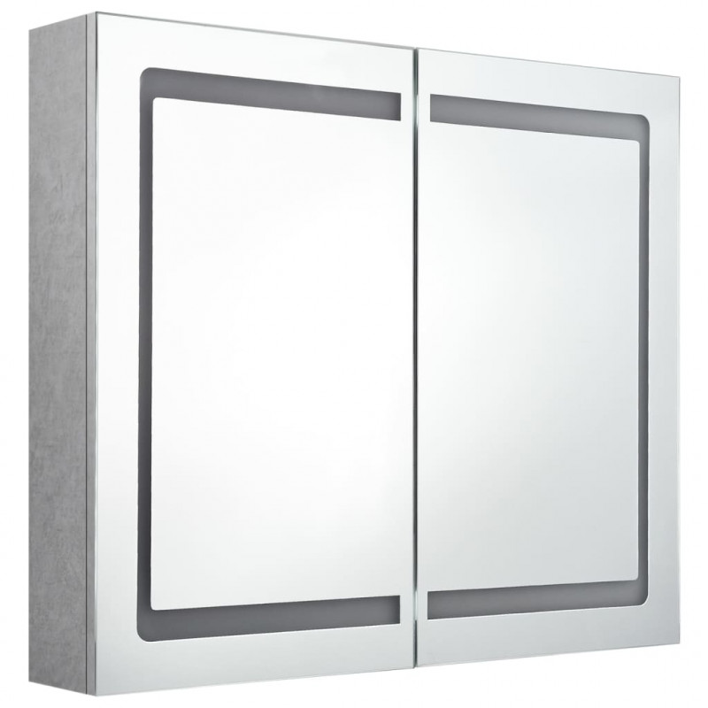 Szafka łazienkowa z lustrem i LED, szarość betonu, 80x12x68 cm