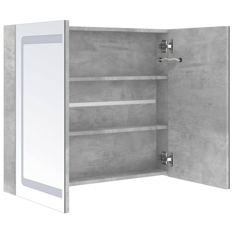 Szafka łazienkowa z lustrem i LED, szarość betonu, 80x12x68 cm