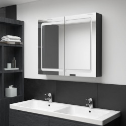 Szafka łazienkowa z lustrem i LED, lśniąca czerń, 80x12x68 cm