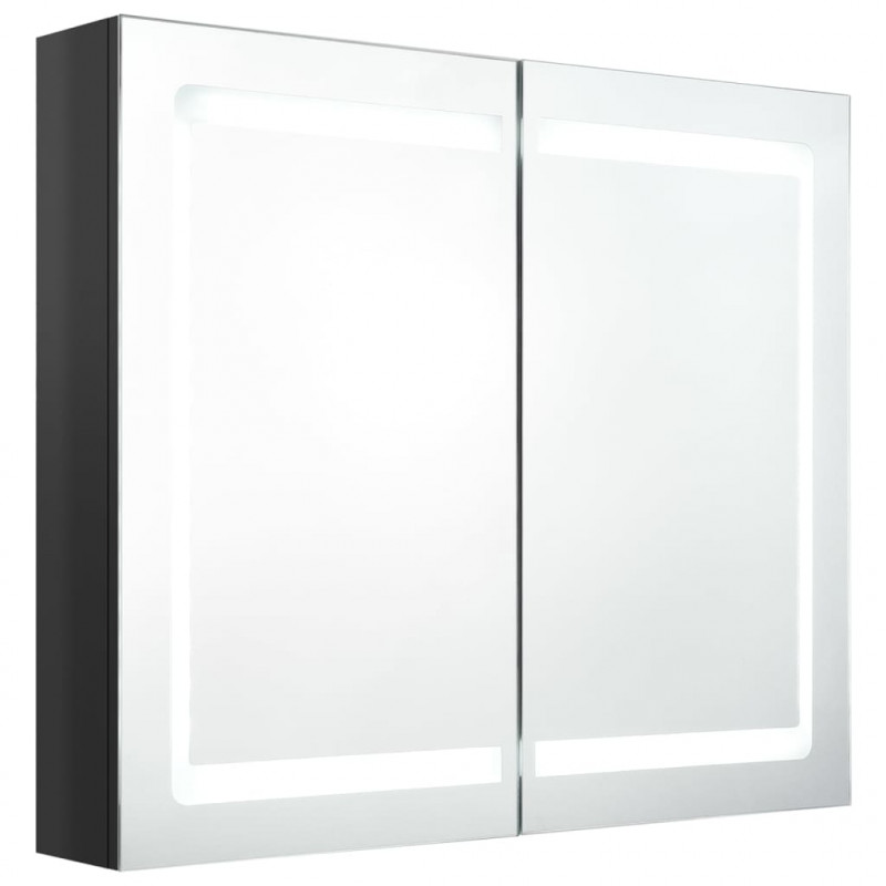 Szafka łazienkowa z lustrem i LED, lśniąca czerń, 80x12x68 cm