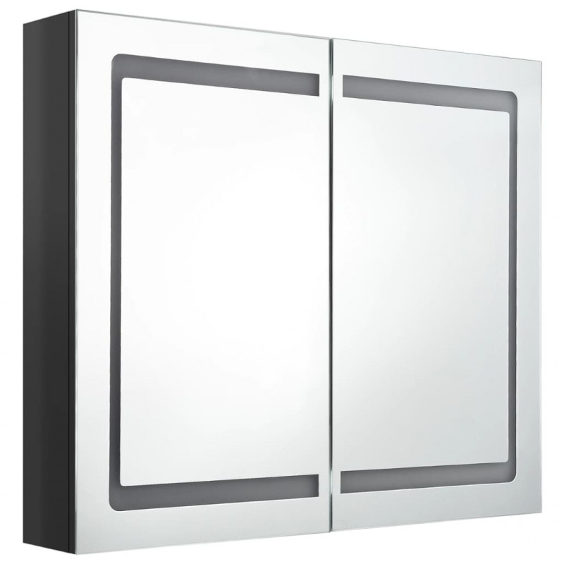 Szafka łazienkowa z lustrem i LED, lśniąca czerń, 80x12x68 cm