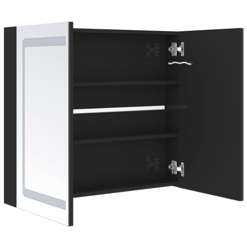 Szafka łazienkowa z lustrem i LED, lśniąca czerń, 80x12x68 cm