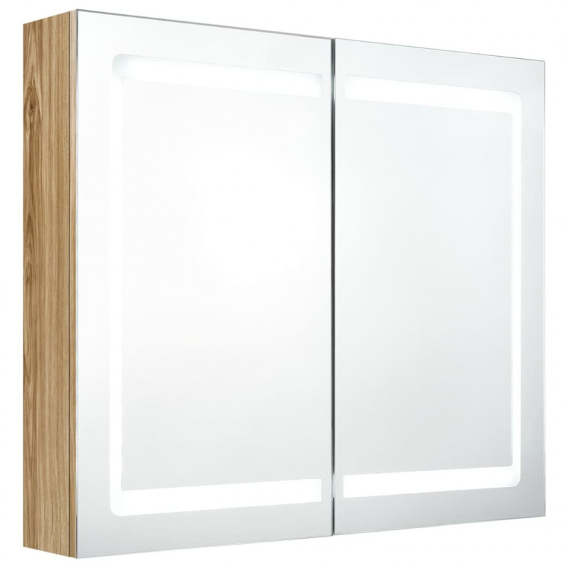 Szafka łazienkowa z lustrem i LED, kolor dębu, 80x12x68 cm