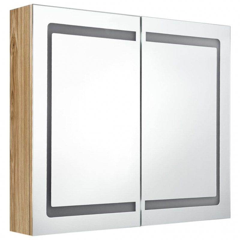 Szafka łazienkowa z lustrem i LED, kolor dębu, 80x12x68 cm