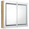 Szafka łazienkowa z lustrem i LED, biel i dąb, 80x12x68 cm