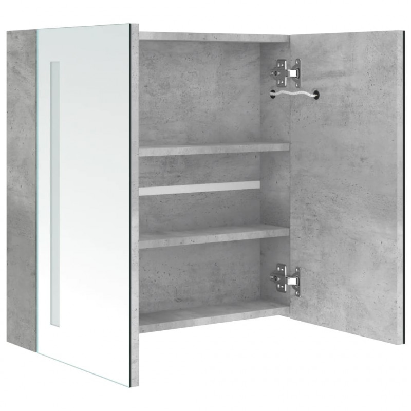 Szafka łazienkowa z lustrem i LED, szarość betonu, 62x14x60 cm