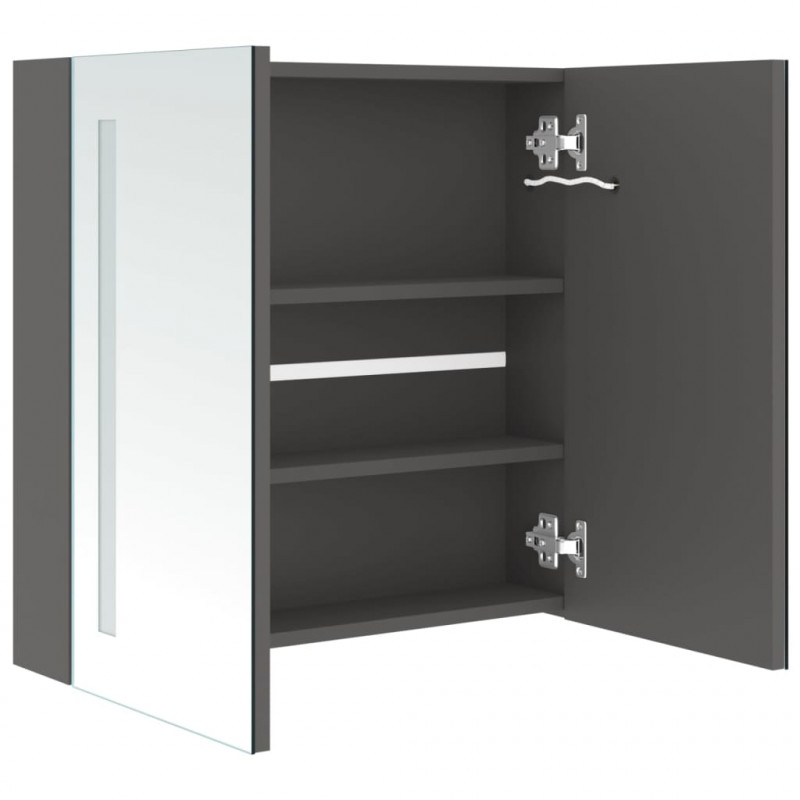 Szafka łazienkowa z lustrem i LED, szara, 62x14x60 cm