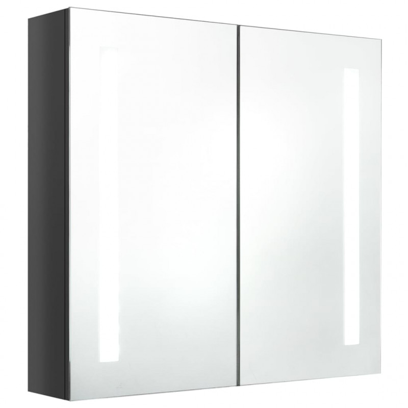 Szafka łazienkowa z lustrem, LED, szara z połyskiem 62x14x60 cm