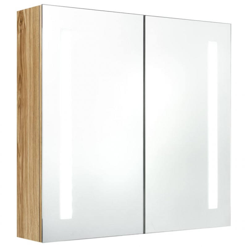 Szafka łazienkowa z lustrem i LED, kolor dębowy, 62x14x60 cm